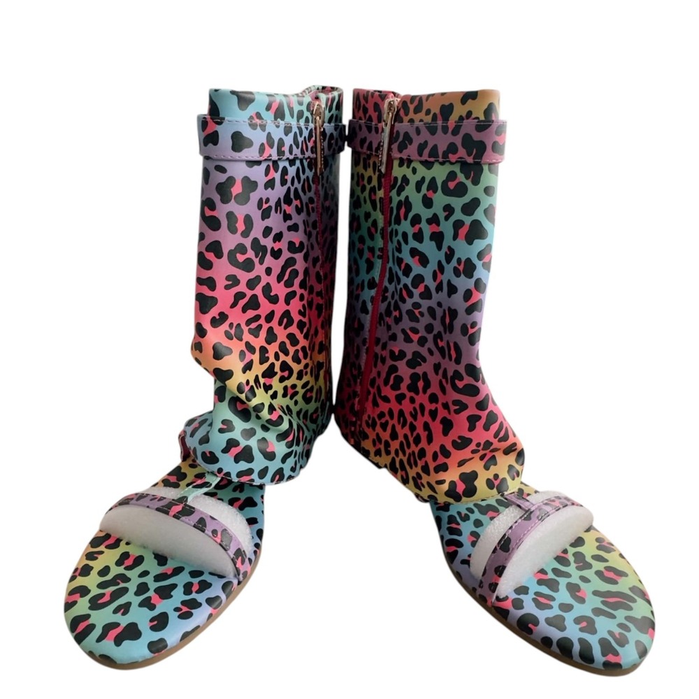 Cape Robbin Women's Size 7 Multicolor Leopard Tall Rain Boots NIB Statement